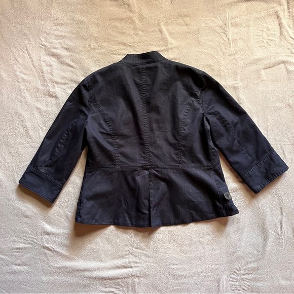 Navy Ruffled Button-Up Jacket - Picture 2 of 8